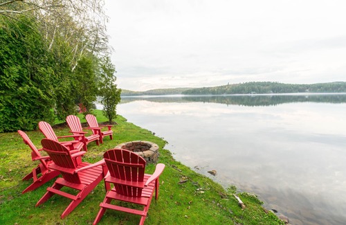 Saranac Lake Cabin | Waterfront Moose Cabin on Lake Colby, Saranac Lake, Deck overlooking Lake Colby