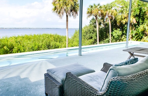Merritt Island House | Waterfront Sunset View Home W/Pool. King bed
