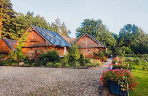 Bydlino House | Woodorf drewnem usłane - domki z bala nad rzeką Słupią wśród pól i lasów z chatą grillową, ogniskiem i placami zabaw dla dzieci -Royal Red House z jacuzzi i ogrodzonym extra ogródkiem dla piesków, Royal Green House - bez jacuzzi