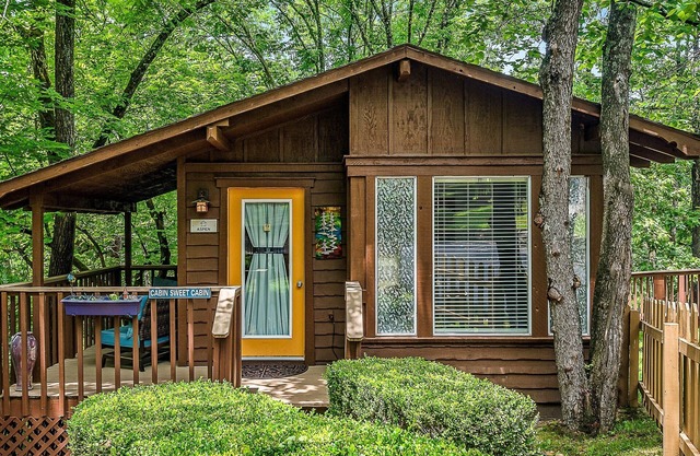1 Bedroom Cabin In The Woods, Covered Porch, Jacuzzi, Kitchen & Hot Tub!