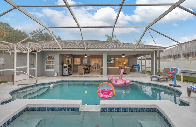 10 minutes From Beach! Sunny Oasis w Saltwater Pool, Pool Table & Lawn Games!