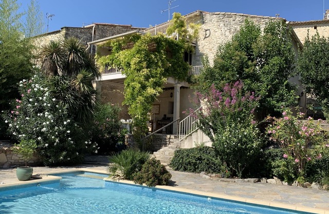 18th century village stone house, beautiful views, swimming pool, near Uzès