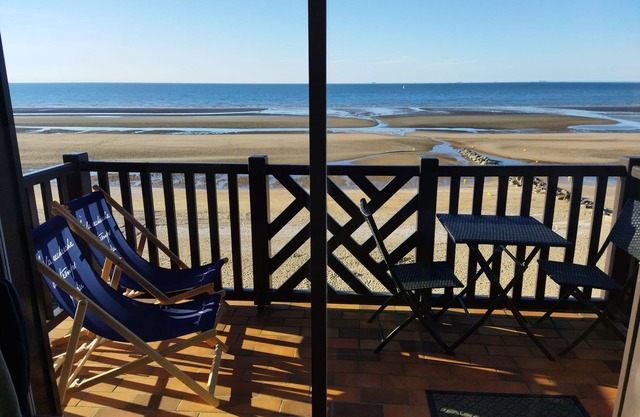 A balcony overlooking the sea in Cabourg