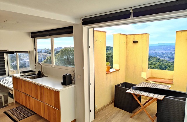 Bright renovated apartment with views of the vineyards and sea plus pool