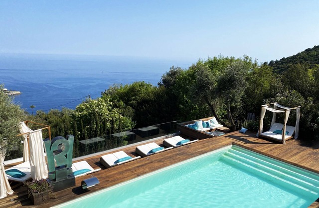 Charming bedroom in luxurious villa with seaview
