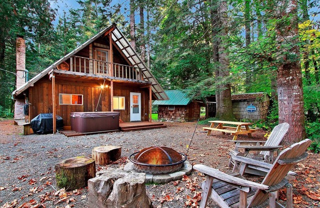 Cozy, clean, updated cabin- hot tub, fireplace, near skiing, hiking, Mt Rainier.