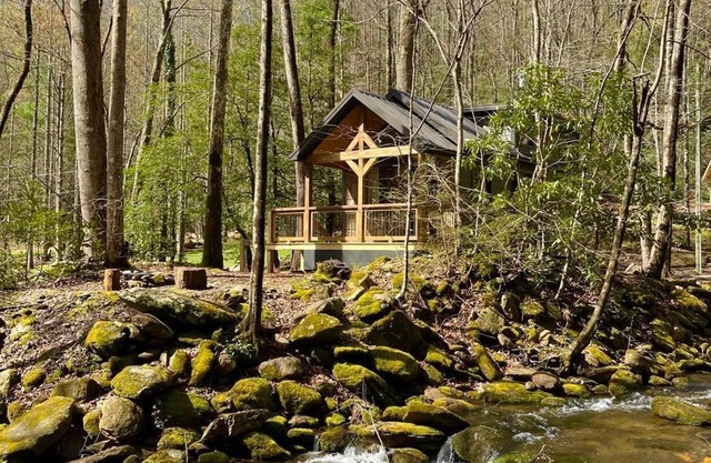 Dense foliage, rolling currents of Newberry Creek the perfect place to relax.