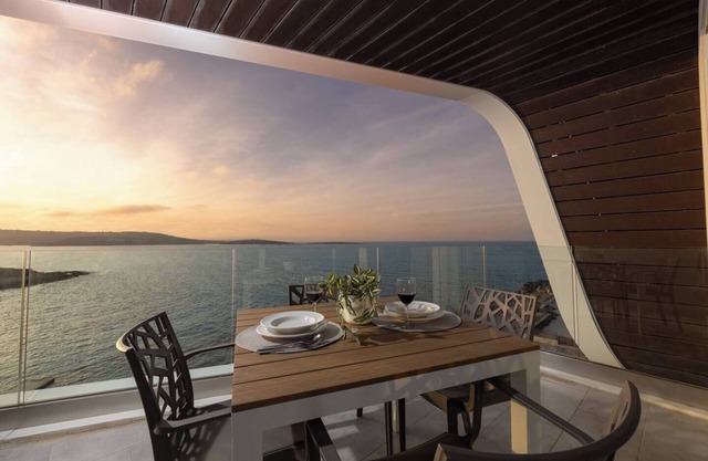 Elegant seaview apartment in the heart of Bugibba. Enjoy modern design, a cozy bedroom, and a bright living area with a private terrace overlooking the Mediterranean — perfect for a relaxing coastal getaway.