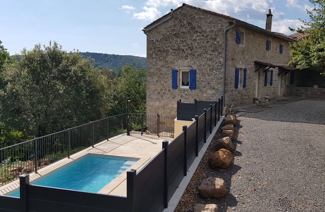 Gîte Ardèche, private and secluded swimming pool, large courtyard, terraces,