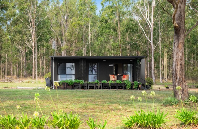 Hunter Hideaway Farm cozy cabin for two with hot tub outside the door.
