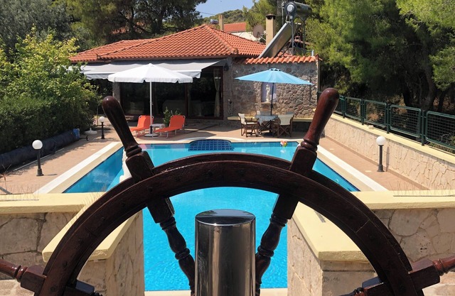 It is a stone property of 75.22 sq.m. with a wooden roof. Swimming Pool & B.Q.