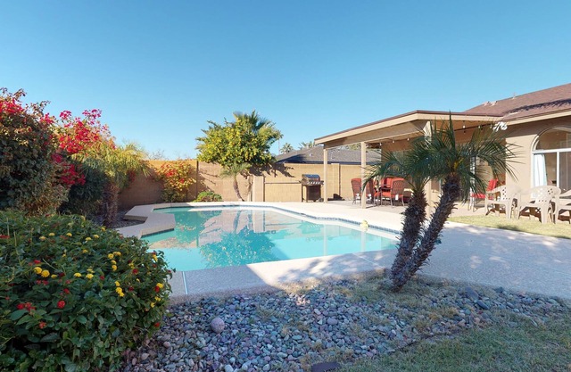 Large family home with private pool, furnished covered patio