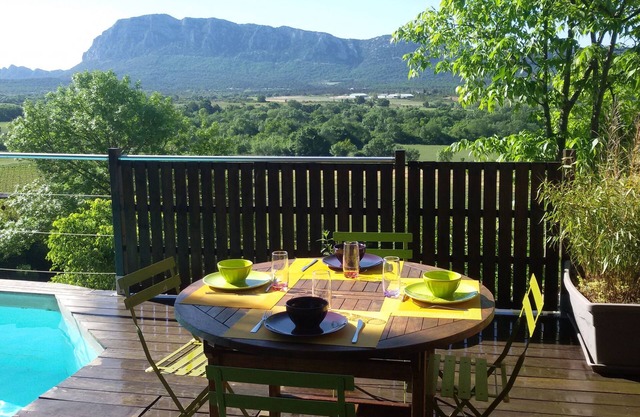 Mas Des Biranques hamlet facing the Pic St Loup. Calm, charm,