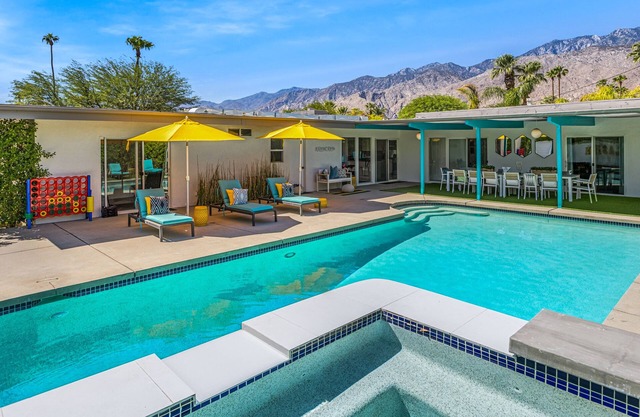 Mod Mid-Century Retreat w/Mountain Views, Perfect for Families/Groups, Pool/Spa