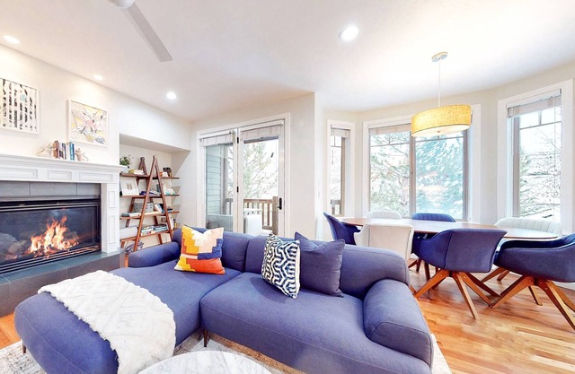 Modern, dog-friendly home with hot tub, fireplace, & view - quiet location