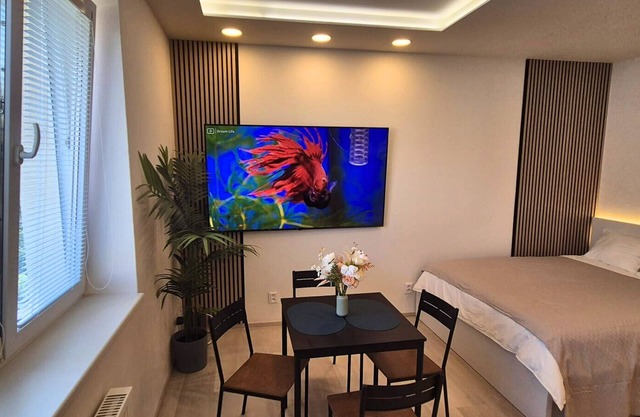 Modern Studio with 75″ TV and Fast Wi-Fi Near Metro and Vyšehrad