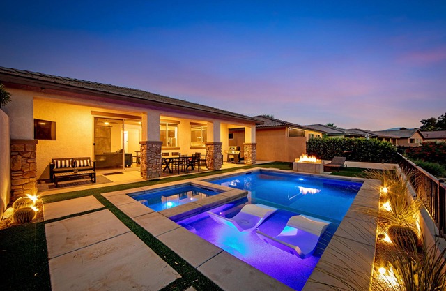 Mountain-view home with private pool/spa, central AC, washer/dryer, & game room