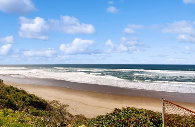 Oceanfront, dog-friendly home with 180-degree view, deck & great location
