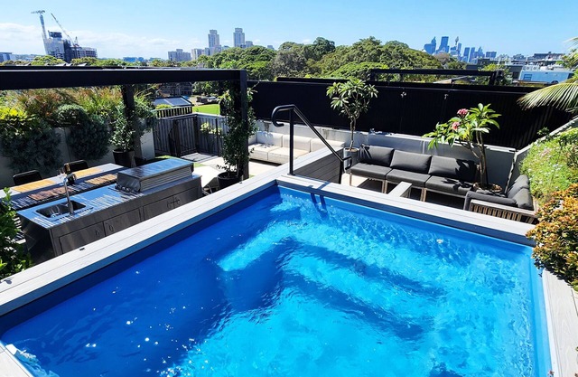 Penthouse perfection with private rooftop pool paradise. 2 bed, 2 bath, parking