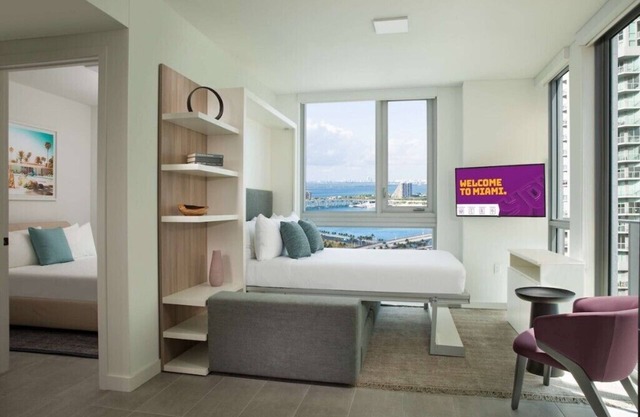 Private balcony with panoramic views of Downtown Miami and Biscayne Bay.