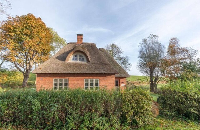 reetgedecktes Ferienhaus mit Kachelofen