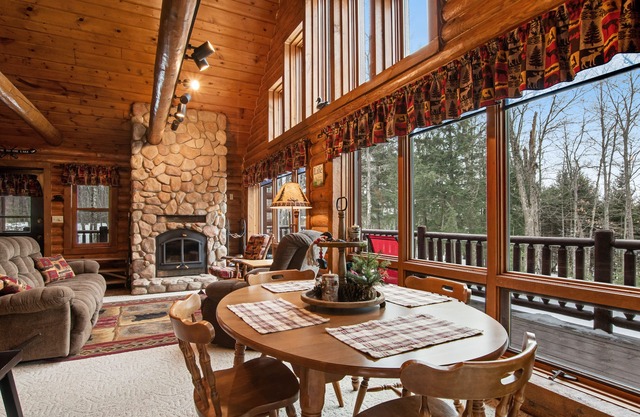 Spacious and beautiful lakefront log home on 7 acres with private dock