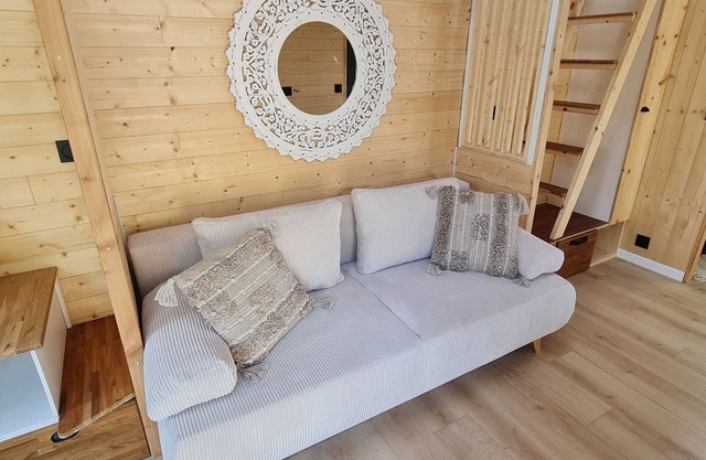 Tiny house with private terrace and heated pool access