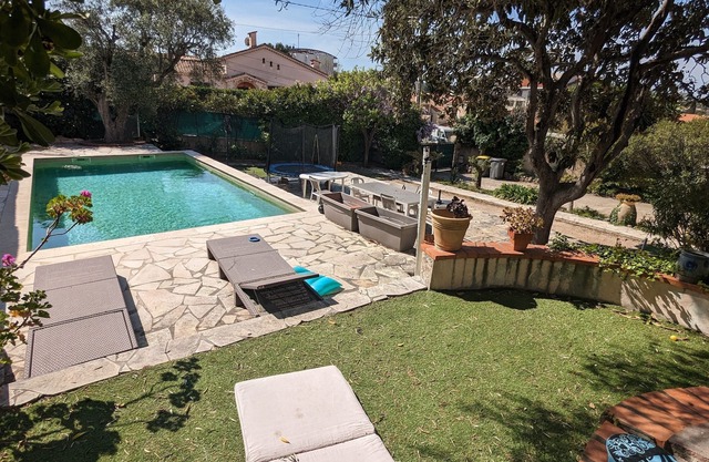 Upper villa with swimming pool and private grounds.