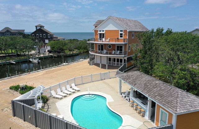 Waterfront home with ocean views, private pool, hot tub, & Tesla/EV charger