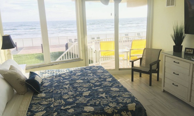 Daytona Beach Shores Condo | #102 2BR 2KING-1QMURPHY 2.5BA OCEAN FRONT Laundry Rm Remodeled 20# DOG Spacious