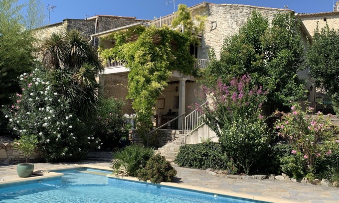 Brignon Apartment | 18th century village stone house, beautiful views, swimming pool, near Uzès