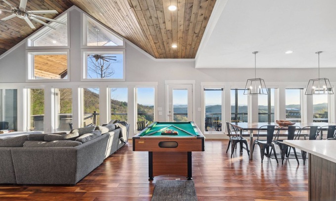 Wolf Laurel House | 2 Cabins & Views for Miles~ Hot Tubs~ Pool Table
