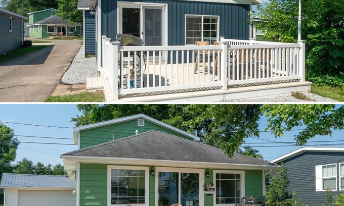 Shelbyville House | 2 Houses on 1 lot, right on Gun Lake with dock! Lake toys & game room included!