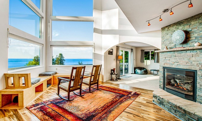 Diamond Point Apartment | 2-story inviting home with water & mountain views, deck, & gas fireplace