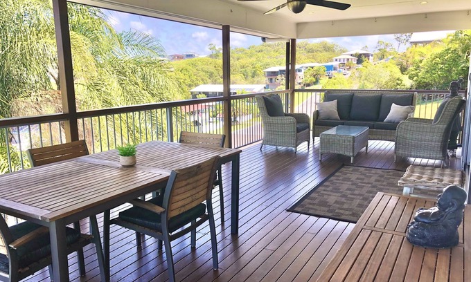Agnes Water House | 4 bedroom home with 180 degree ocean and township views. Walk to beach and shops