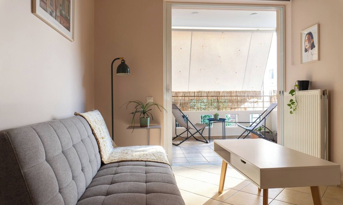 Kallithea Apartment | 42m²+Private Parking+Steps from Athens+Big Balcony *Luma