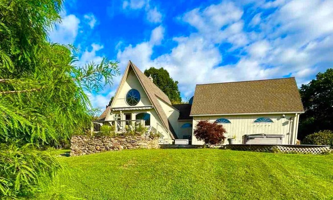 Pine Creek Cottage | A-Frame Cottage with Creek, Barn, Game Room, Fire Pit, Hot Tub, Sleeps 10