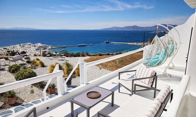 Mykonos Town House | Amazing Panoramic View From New Port Up To The Famous Windmills And Beyond