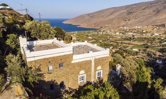 Megas Yialos-Nites Villa | ANEZAS MANSION (stone-built traditional tower house Andros Island-Greece)