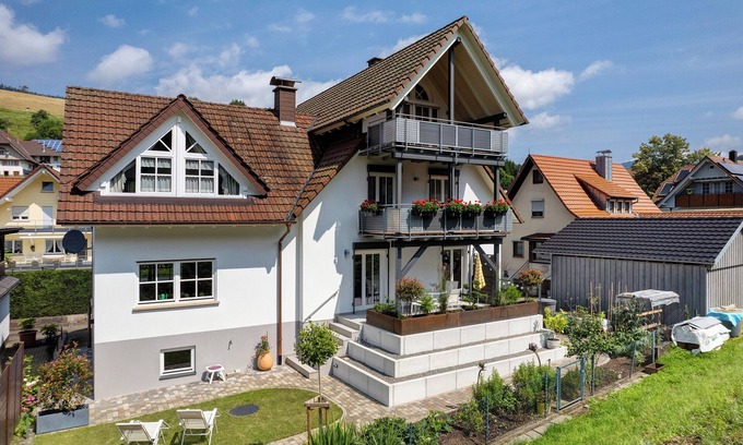 Oberharmersbach Apartment | Apartment 'Moderner Schwarzwaldtraum' with Private Terrace, Shared Garden and Wi-Fi