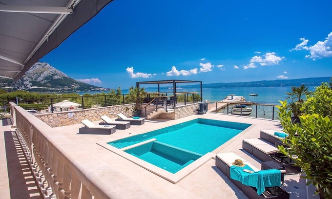Omis Villa | Beachfront Villa Draga with 32sqm private, heated pool, 4 bedrooms, sea view