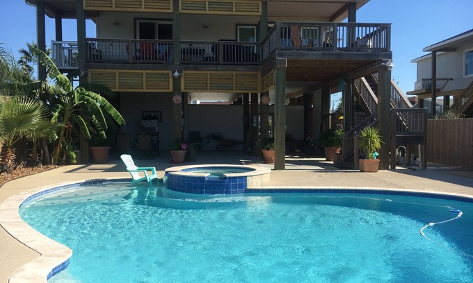 Spanish Grant House | Beautiful new home In Galveston TX with a Pool, Hot tub, Sunset Views and more.