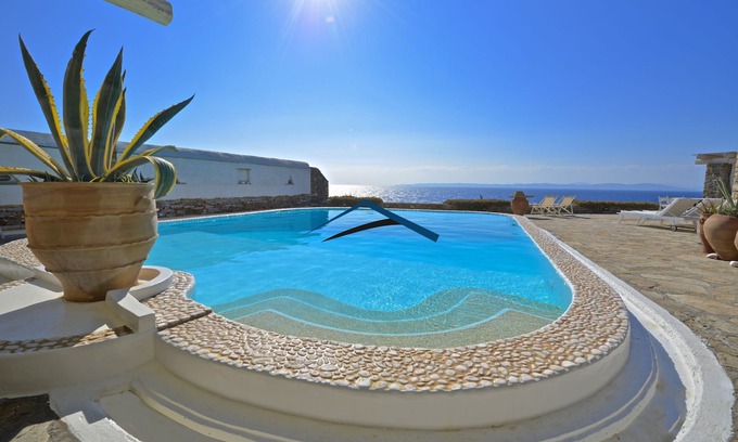 Kea Villa | Beautiful waterfront Villa Christina with a swimming pool, sea and sunset view