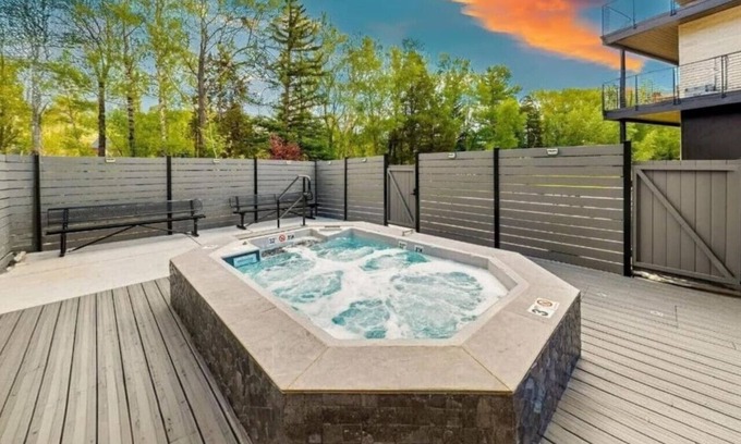 Willow Grove Condo | Brand new property with hot tub, fire pit, parking, covered ski storage, and more!