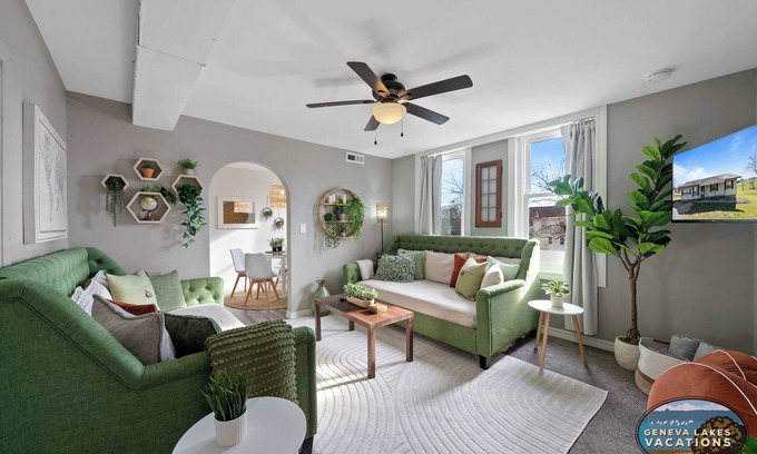 Lake Geneva Apartment | Broad St Earth Suite |Amazing Location in the Heart of Town |Parking Available |King & Queen Bedroom