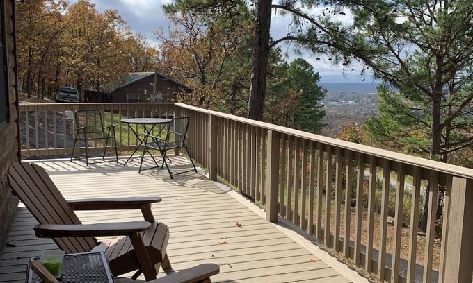 Heavener Cabin | Cabin at Runestone Hideaway just steps from Heavener Runestone Park.