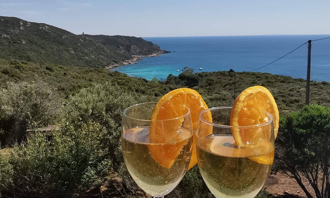 Coti-Chiavari Ski Chalet | Cala d'Orzu chalet with private pool, sea view and Capu-Neru tower