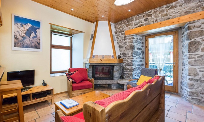 Chamonix City Centre Apartment | Chamonix centre 2BR - Fireplace, stone walls, balcony with View of Mont Blanc