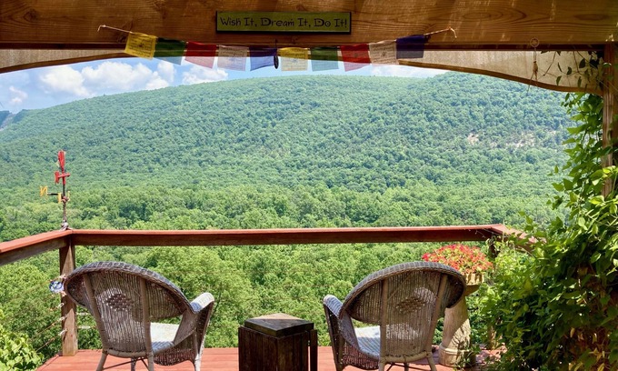 Great Cacapon House | Charming mountaintop cabin with hot tub, pool table, and breathtaking views