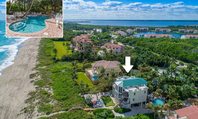 Jensen Beach House | Chateau de la Mer: Gated Fla Beach Estate w/heated pool, hot tub, elevator.